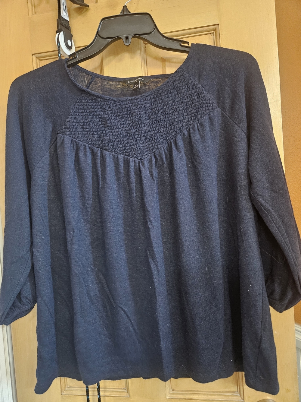 Banana Republic Navy Smocked Yoke Tunic Top